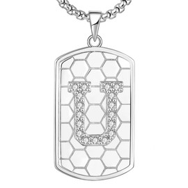 YL Initial A-Z Letter Pendant Necklace Sterling Silver Mens Capital Letter Jewelry Stainless Steel Rolo Chain 24inch, Metal, Cubic Zirconia