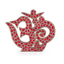 Aditri Creation Wooden Red Om Symbol Wall Decoration with Red Stone Work Hand Decorated Om Wall Hanging for Living Room Bed Room Temple Yoga Room Religious Gift (Size: - 8 Inches x 10 Inches)