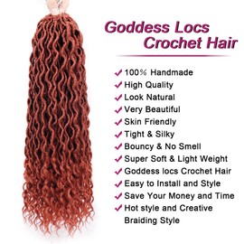 Goddess Locs Crochet Hair - 6 Packs 20 Inch Curly Faux Locs Crochet Hair for Black Women, Pre Looped Crochet Curly Hair Soft Faux Locs Synthetic Braids Hair Extensions (20 Inch, 350#)