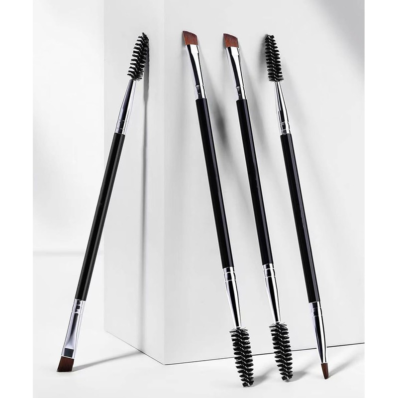 Double Headed Eyebrow Brush, Angled Flat Brush, Screw Brush, 2