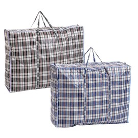 iPEAK Storage Bags Extra Large Heavy Duty Jumbo Laundry Bag Waterproof Dust Resistant Reusable Double Zipper Bag For Moving House Clothing, Wardrobe storage, toys, bedding (Black&Blue Check)