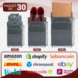 UGIX Vinted-Verpackung – Packung mit 30 Versandtaschen, Vinted, Umschlag aus Kunststoff, widerstandsfähig, selbstklebend, blickdicht, für Kleidung, Schuhe, Bücher – Grau