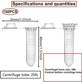 HUAZIZ Pack of 150 Micro Centrifuge Tubes, Reaction Vessels 2 ml Transparent, Plastic Centrifuge Test Tubes Reaction Vial Sample Storage Vial with Snap Cap, Conical Centrifuge Tubes