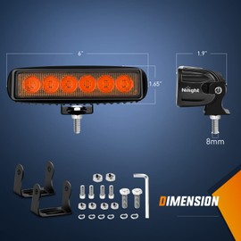 Nilight 6 inch Amber LED Light Bar 2PCS 18W Spot Driving Fog Single Row Off Road Boat Lights Driving Bumper Reverse Lighting for Trucks SUV ATV UTV Golf Cart