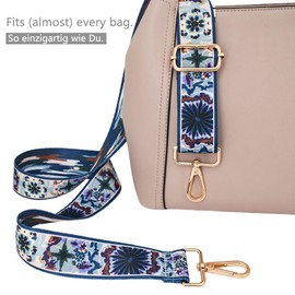 ROYGBCP Replacement Purse Strap Shoulder Strap Adjustable Crossbody Strap for Women Crossbody Wide Shoulder Bag, Blue Flowers-gold Hardware