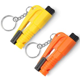 2PCS Car Window Breaker, 3 in 1 Survival Whistle, Seat Belt Cutter and Safety Hammer, Glass Breaker Emergency Keychain Car Essential Tool