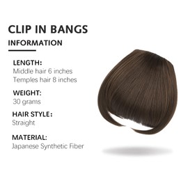 SHEDOWIG Bangs Hair Clip in Bangs Synthetic Hair Extensions Front Fringe French Bangs with Temples Hairpiece for Women Curved Bangs Norm Saddle Brown