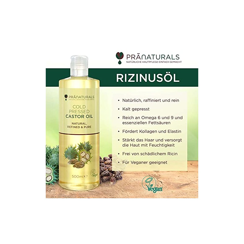 PraNaturals Cold Pressed Castor Oil - 100% Natural Vegan Purity,