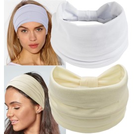 Zupro Fashion Wide Headbands 2 PCS for Women Headband Non Slip Elastic Soft Cotton Cloth African Sport Yoga Running Workout Turban Hair Bands Hair Accessories Head Wraps for Women and Girls