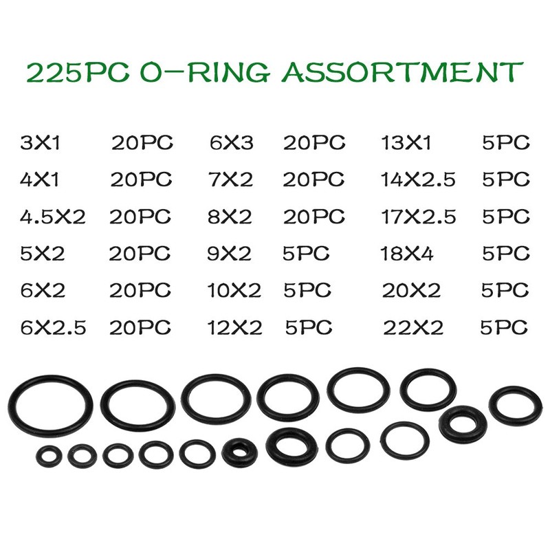 TIMESETL 225 Pieces Sealing Rings Set O Rings Assortment, NBR