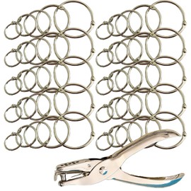 Yeesabella 50Pcs Metal Book Ring with Single Hole Punch，20mm / 25mm/30mm/35mm/45mm Loose Leaf Binder Rings，Small Book Rings for Flash Cards, Treasury Tags, Cue Cards, School, Office, Home