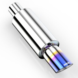 MZS Exhaust Muffler, Straight Through Stainless Steel Exhaust Tip 15" Length 2" Inlet 3" Outlet Universal for Car Sedan SUV Truck Vehicles - Titanium Burnt Tip