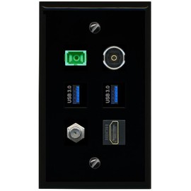RiteAV Coax HDMI SC APC Simplex Fiber TOSLINK 2 USB 3 Flat/Solid Wall Plate [Black]
