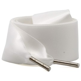WEGOODZF Satin Ribbon Shoe Laces: 3CM Wide Flat Silk Shoelaces with Metal Tips, 02 White, 49.21"Inch (125CM)