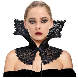 L'VOW Women Baroque Stand Up Collar Boned Lace Fake Collar Renaissance Neck Wrap Victorian Choker Vampire Accessories, Black-2, One Size