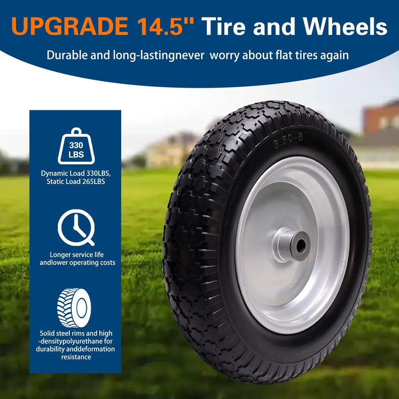 Sutmorly 4.80/4.00-8 Tire, 14.5" Flat Free Wheelbarrow Tire and Wheel,
