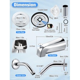 Avenuebool Tub and Shower Trim, Compatible with Moen Chateau T470 Single Handle Tub/Shower Valve System, Featuring Knob, Spout and Showerhead Arm, Chrome (Showerhead NOT Included)