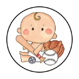 Homemade 48 BASEBALL BABY ENVELOPE SEALS LABELS STICKERS 1.2" ROUND