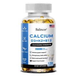 Suplemento De Calcio, Vitaminas D3, K2 Y B12, 120 Cápsulas