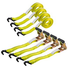 Autofonder 4pcs 1-1/2 x 15 ft Heavy Duty Ratchet Cargo Tie Down Straps 3,000 LBS Break Strength Tie-Down Ratcheting Straps Wire Hook Ends, J-Hook Ratchet Strap TieDowns