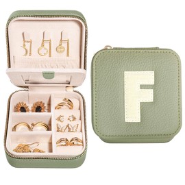 S.Leaf Initial Travel Jewelry Case Jewelry Boxes for Women Small Jewelry Box Travel Jewelry Box Jewelry Gift Boxes Jewelry Travel Case Jewelry Organizer Box Portable Travel Jewelry Case Letter F