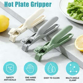 Hot Plate Grippers, Silicone Hot Plate Gripper Tongs, Multi-Purpose Anti-Scald Bowl & Plate Clip for Kitchen, Non-Slip & Easy to Clean (Grey)