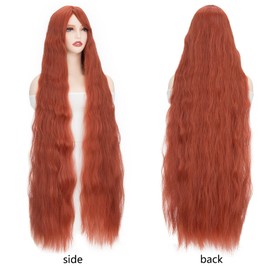 BUYOGET Rapunzel Wigs for Women Orange Wig 40"/100cm Long Wavy Curly Wig with Fringe