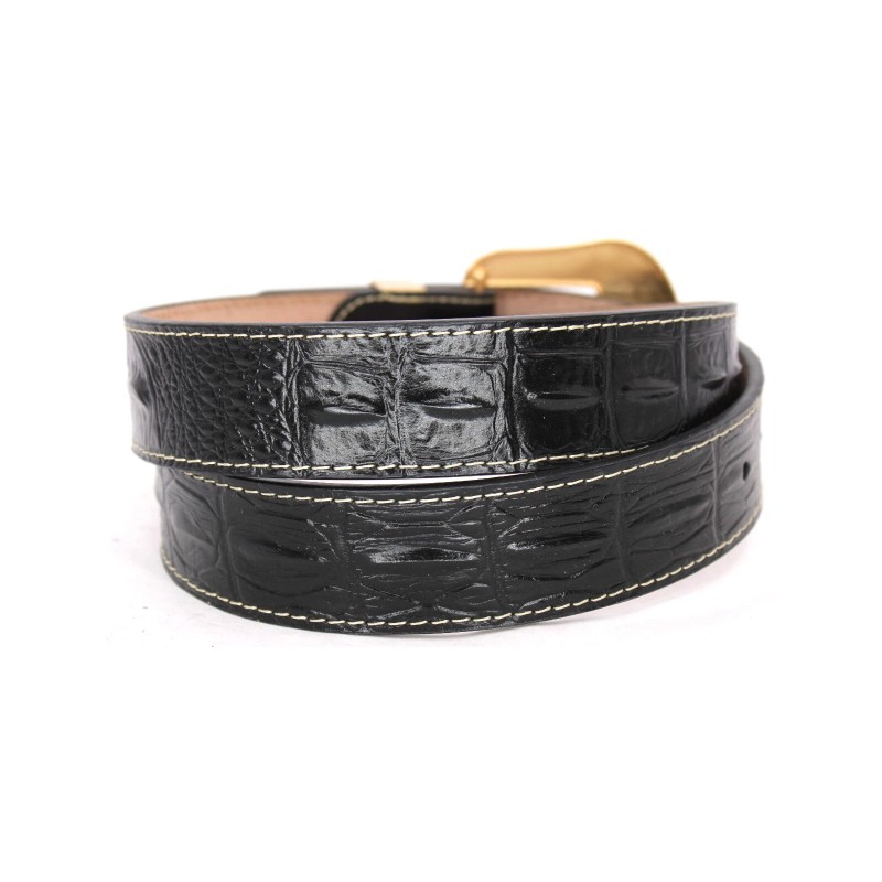 Western Belt Genuine Leather Gold Bull Longhorn Black 1 Crocodile