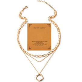 Warmhope Stackable Multi-layered Gold Necklace for Women 14K Gold Plated Paperclip Chain with Round CZ Pendant Minimalist Jewelry Set Elegant Accessories for Her Birthday Anniversary Everyday Style