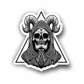 AMA SHOP Skull Shaped Sticker with Masonry Symbols | Car Stickers | Sticker for Helmet, Motorcycle, Camper | White Border PVC Sticker for Wall Decal Mural