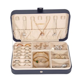 LANDICI Small Jewelry Box for Women Girls, PU Leather Travel Jewelry Case, Portable Jewelry Organizer Storage Holder Display for Ring Earrings Necklace Brooch Men Kids Gift, Dark Blue