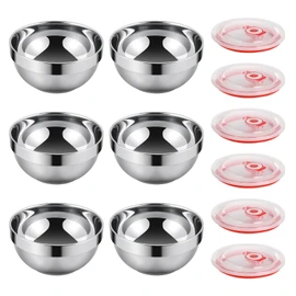 ZANAUWEKED 6 Set Stainless Steel Bowls for Kitchen,12oz Stainless Steel Bowl with Lids,Double Walled Insulated Soup Bowl, Metal Serving Eating Bowls for Snack,Cereal, Rice,Hot and Cold Food