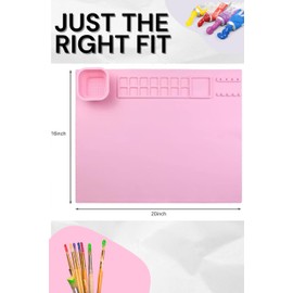 Generic 20"" x 16"" Silicone Painting Station Mat with Removable Water Cup - Perfect Silicone Drawing Mat for Children, Adults, and Crafts, Pink