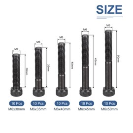 DTGN Pack of 50 M6 x 30/35/40/45/50 mm (DxH) Hexagon Head Screws Assortment - Good for Mechanical Devices - Assortment of Carbon Steel Machine Screws