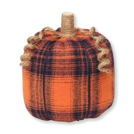 Collins Painting Medium Orange & Black Plaid Fabric Pumpkin with Jute Accent - Fall Home Decor - Pumpkin Tabletop Fall Decor - Rustic Fall Home Décor for Autumn