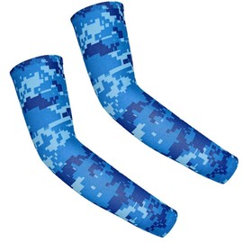Whakano 1 Pair of Arm Sleeves for Children, Arm Sleeves UV Protection, Breathable Sun Protection Arm Warmers, Arm Warmers for Boys and Girls Cycling Running Baseball Outdoor Sports, Camo Blue, S, 4-6