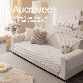 Aucrovee - Funda de sofá de piel sintética suave de felpa sintética, mullida, antideslizante, para sofá de 3 cojines, protector de muebles (1 funda de sofá de 27 x 27 pulgadas, color blanco)
