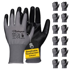 SAFEYEAR 12 Pairs Nitrile Coated Touchscreen Work Gloves for garden, Automobile Assembly, Precision Operation