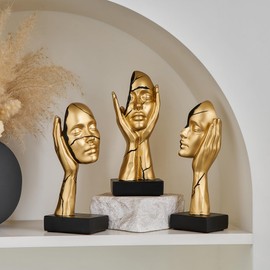 Gold Art Statues Home Decor 7.5" H Resin Face Sculptures for Coffee Table Bookshelf Office Desk, Modern Abstract Art Sculptures Living Room Office Decorations