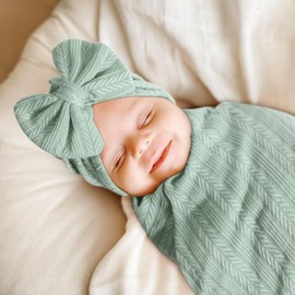 DRESHOW BQUBO Newborn Receiving Blanket Toddler Warm for Girls with Bow Hat and Bow Headband Shower Gift