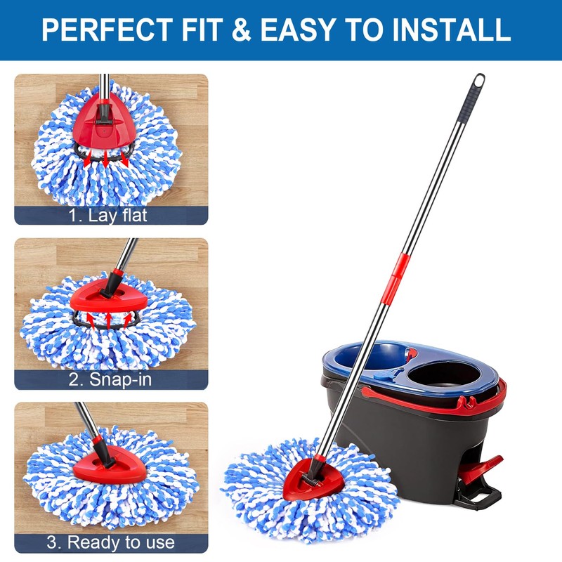 4 Pack Mop Replace Heads for 2 Tank System, Spin