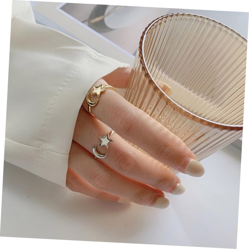 FOMIYES Open Ring Aesthetic Star Moon Ring for Women Statement