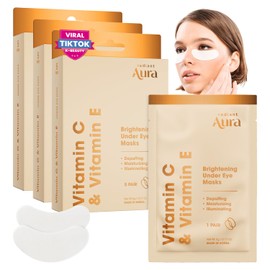 Radiant Aura Under Eye Patches with Vitamin C & E - Dermatologist Tested Korean Eye Gel Patches for Puffy Eyes and Dark Circles - Hydrating Eye Gel Patches - Brightening Depuff Eye Patches - 15 Pairs