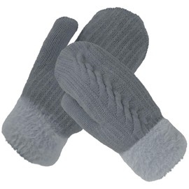 MUNSKT Mittens Women, Womens Adjustable Turnover Mittens,Ladies Thick Fleece Lined Insulated Warm Knitted Winter Thermal Mittens Fingerless (grey)