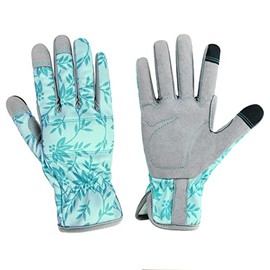 Leather Gardening Gloves for Women, Breathable Spandex & Thorn Proof, Garden Gloves for Weeding, Planting, Digging, Flexible Touch Screen Grip(Small)