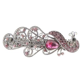 Glamour Girlz Ladies Vintage Look Dark Silver Crystal Peacock Hair Clip (Magenta)