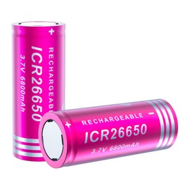 2 Pack 26650 Rechargeable Battery 3.7volt 6800mAh High Capacity Flat Top Batteries for Flashlight, Power Tools and Other Equipment(2pcs, Pink)