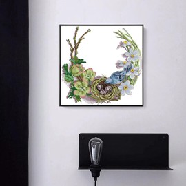 CROSSDECOR - Kit de punto de cruz estampado, diseño de corona de rodar de pájaros, juego completo para principiantes o adultos, 11 CT 3 hebras, kit de costura de cruz, manualidades, para regalo y