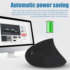 ASHATA Wireless Vertical Mouse, Left-Handed 2.4GHz Wireless USB Ergonomic Vertical Optical Mouse For PC Computer Laptop