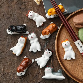 ABOING Japanese Grocery Animal Series White Cute Cartoon Dog Shiba Inu Ceramic Chopsticks Holder Decoration 5pcs (A-2.1 * 1 * 1.2in) (B-2.1 * 1 * 1.8in)